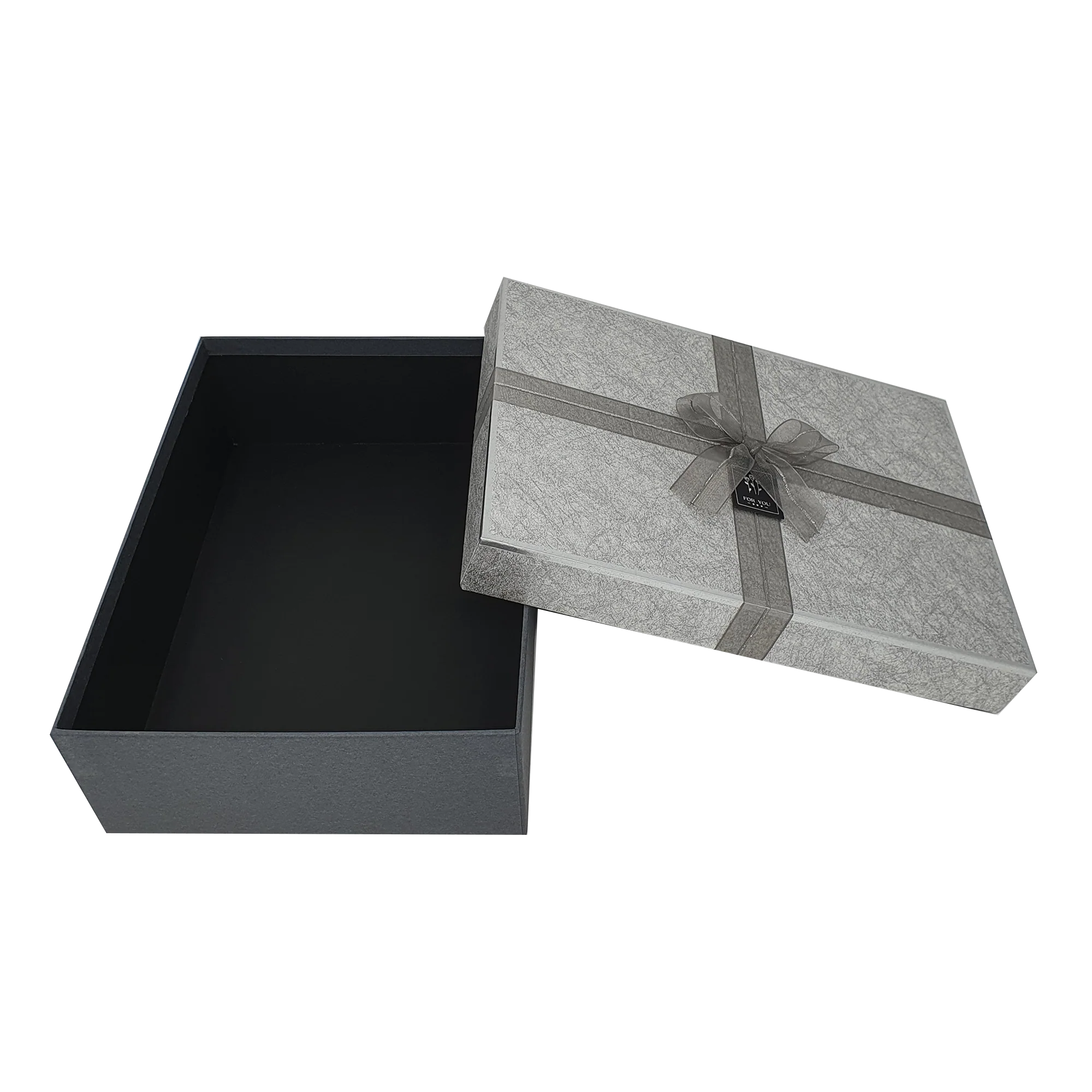 Silver Patterned Gift Box Set with Metallic Ribbon and Bow - Image 2