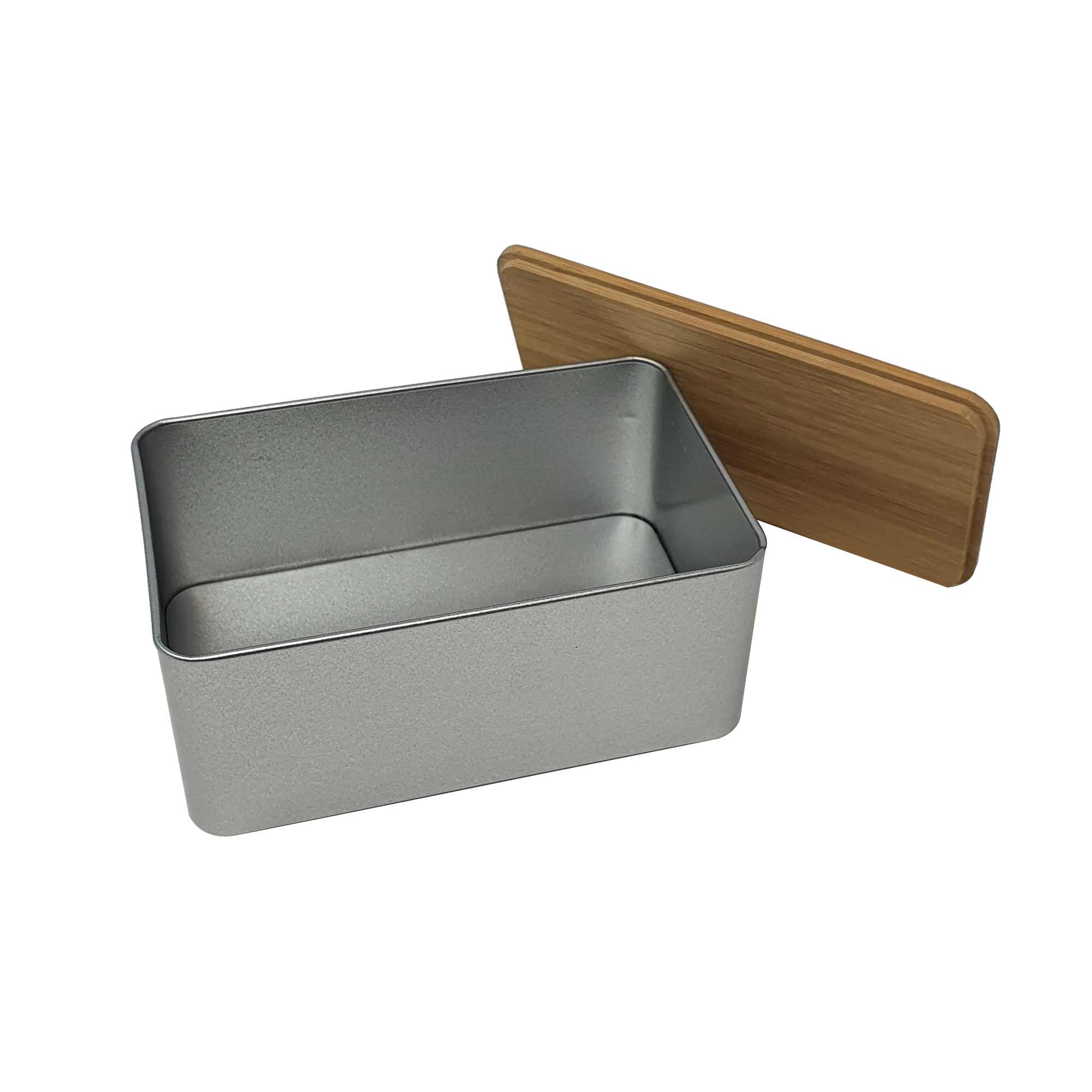 Rectangular Tin With Bamboo Solid Lid/ L130(mm) x W80(mm) x H58(mm) - Image 2