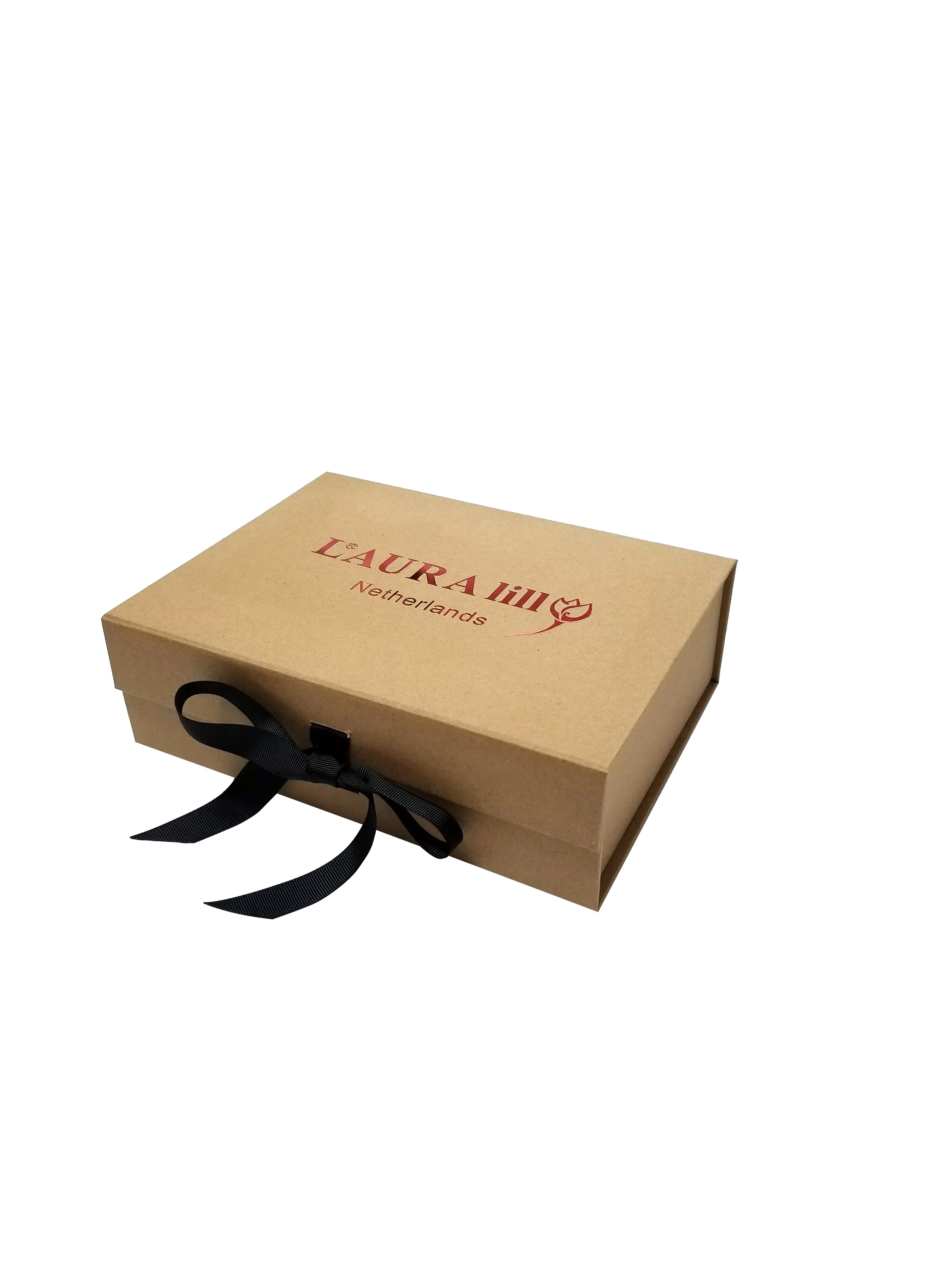 Wholesale A4 Size Natural Kraft Folding Magnetic Gift Box with Changeable Ribbon - Image 18
