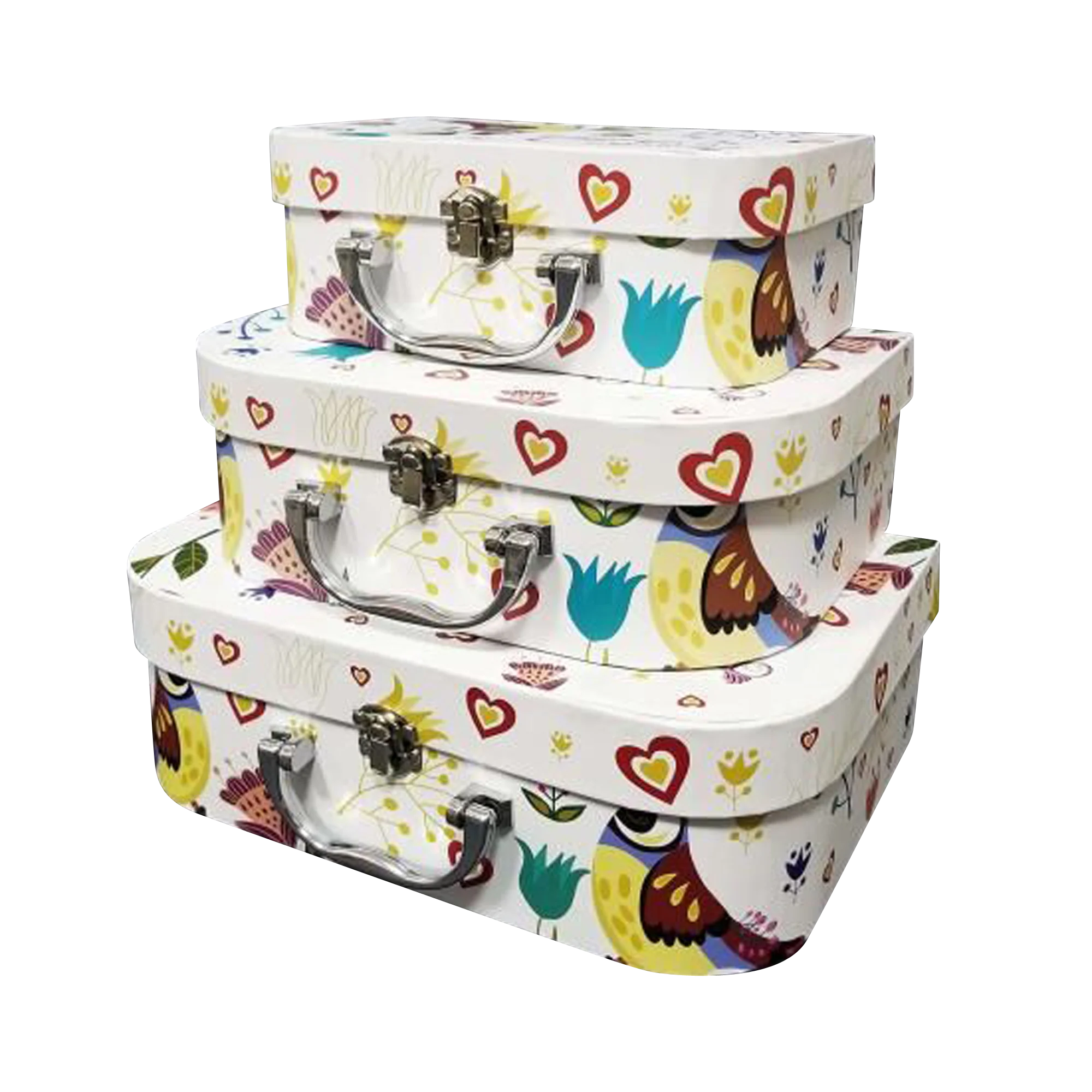 Printed Cardboard Suitcase Gift Box With Metal Handle Set - Image 3