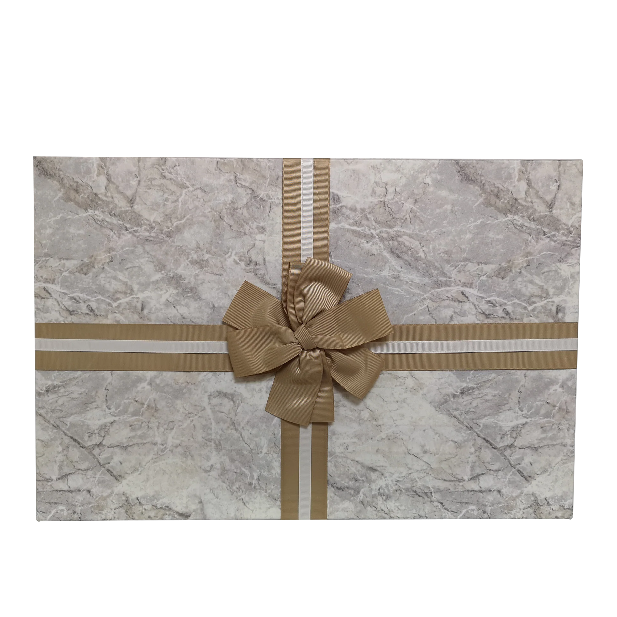 Luxury Extra Large Rectangular Rigid Marble Print Gift Box With Gold Ribbon & Bow - Image 3
