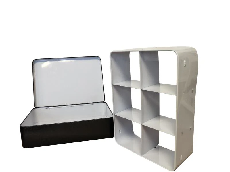 Rectangular Crackle Printed Hinged Lid Storage Tin With Removable Metal Division - Image 3