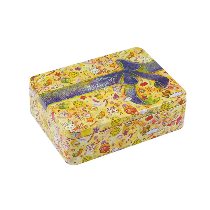 Rectangular Crackle Printed Hinged Lid Storage Tin With Removable Metal Division - Image 6