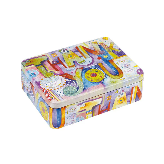 Rectangular Crackle Printed Hinged Lid Storage Tin With Removable Metal Division - Image 7