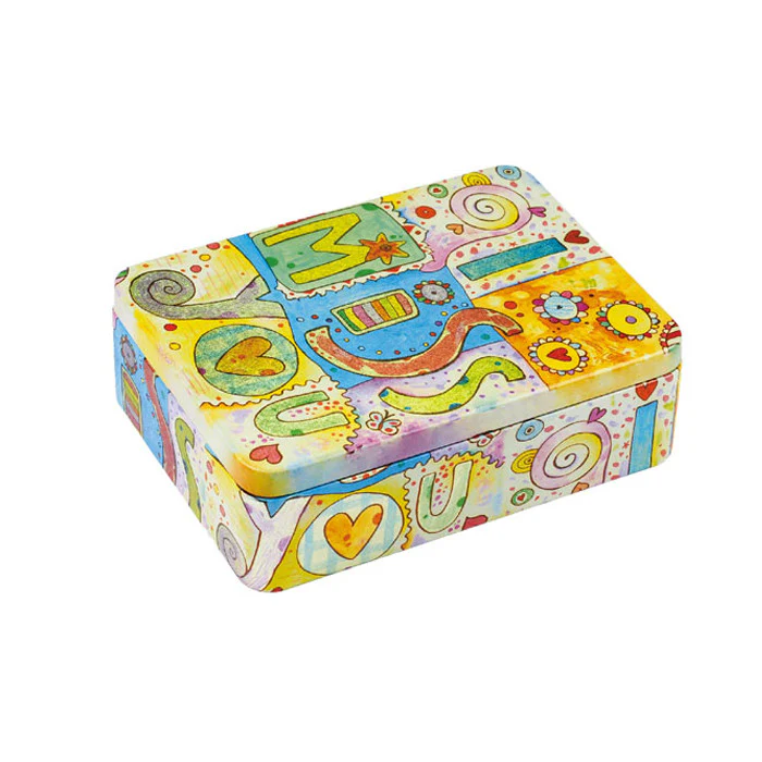 Rectangular Crackle Printed Hinged Lid Storage Tin With Removable Metal Division - Image 8