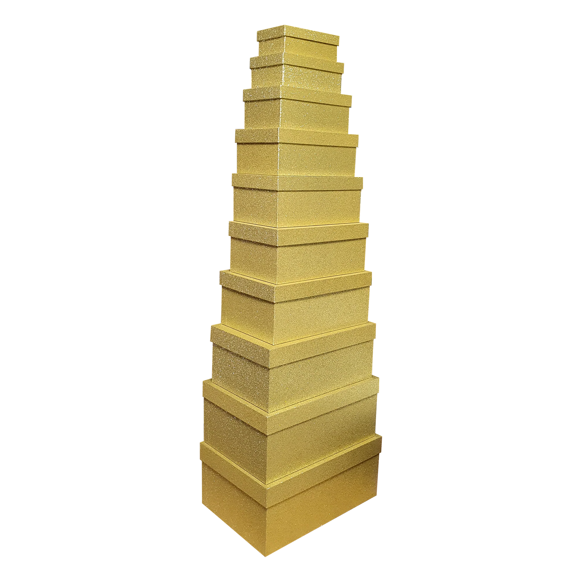 Wholesale Golden Yellow Rectangular Sparkly Glitter Rigid Stacking Gift Boxes - Image 5