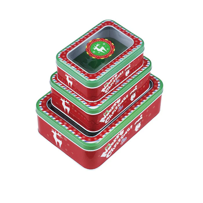 Rectangular Window Lid Christmas Gifts Stackable Storage Tin - Set of 3 - Image 6