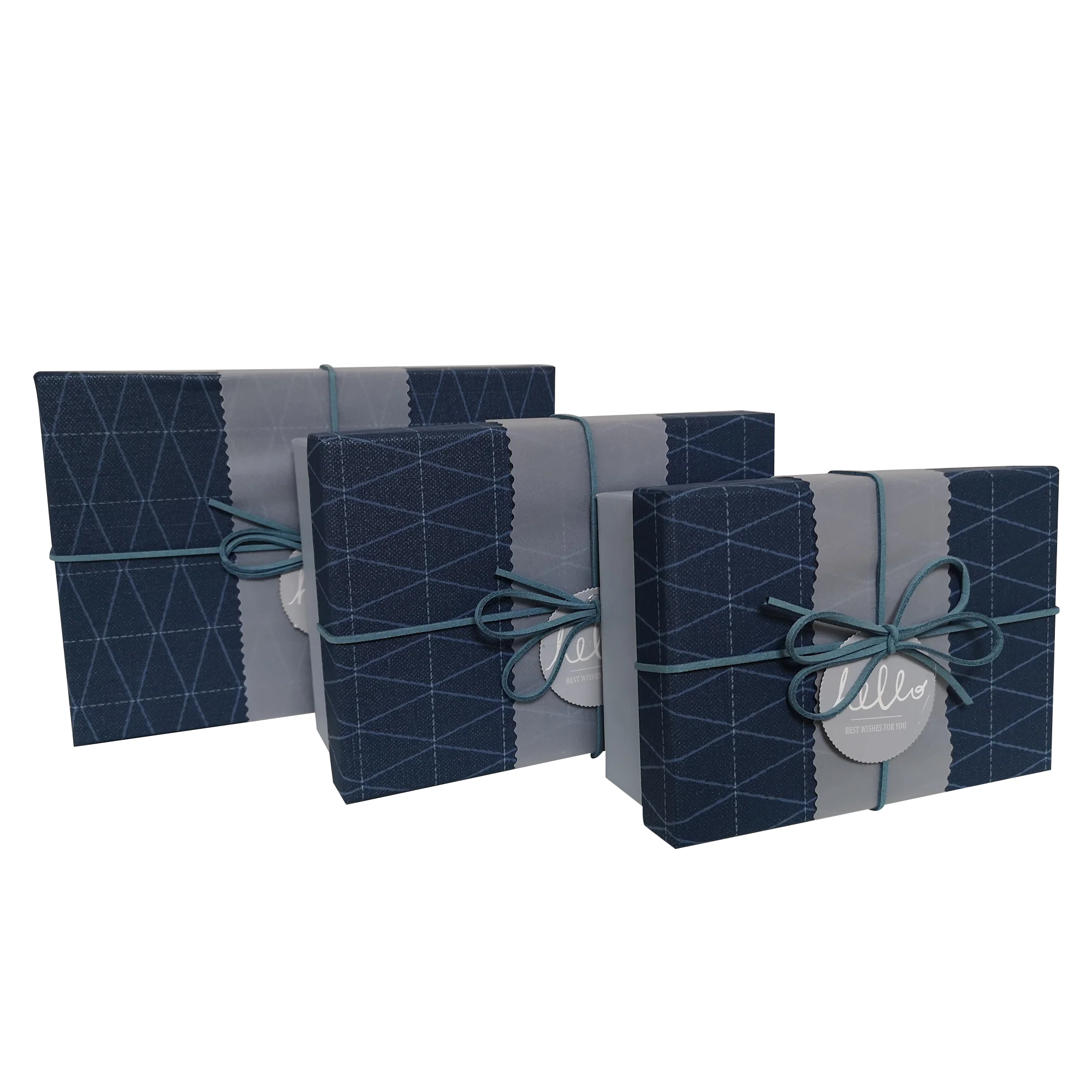 Rectangular Rigid Geometric Pattern Gift Box With Ribbon & Sleeve - Image 4