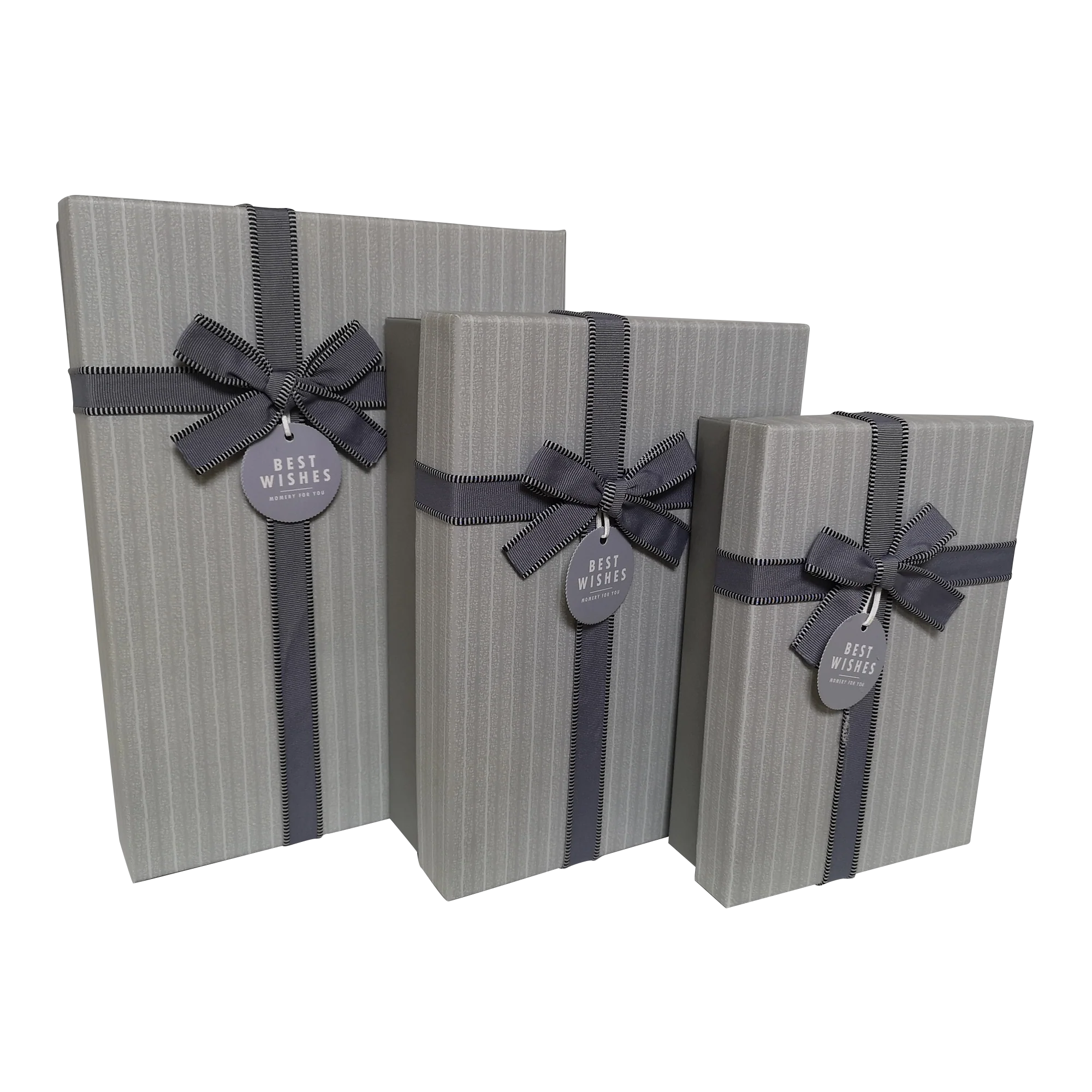 Rectangular Rigid Vertical Stripes Gift Box With Bow & Tag - Image 4