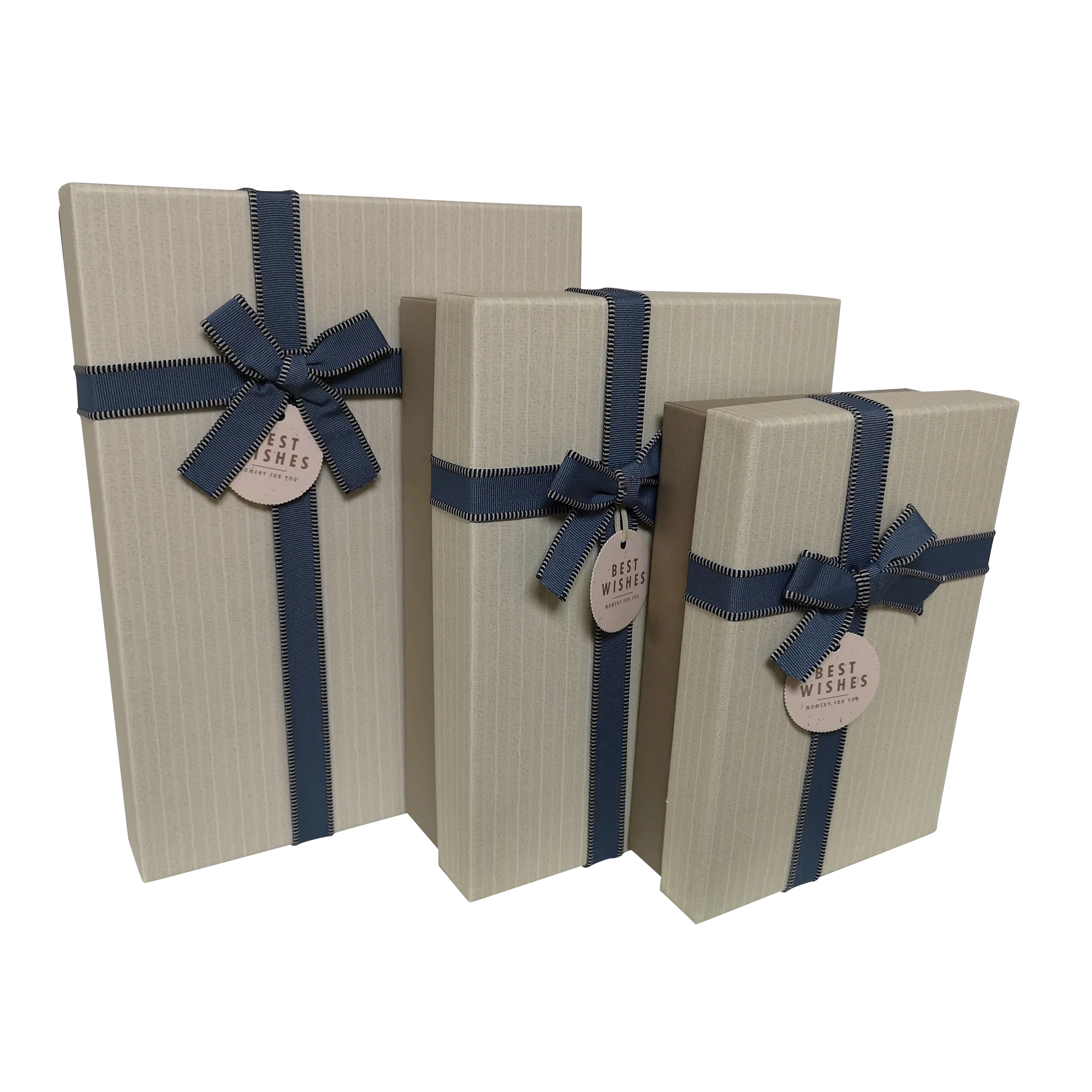 Rectangular Rigid Vertical Stripes Gift Box With Bow & Tag - Image 5