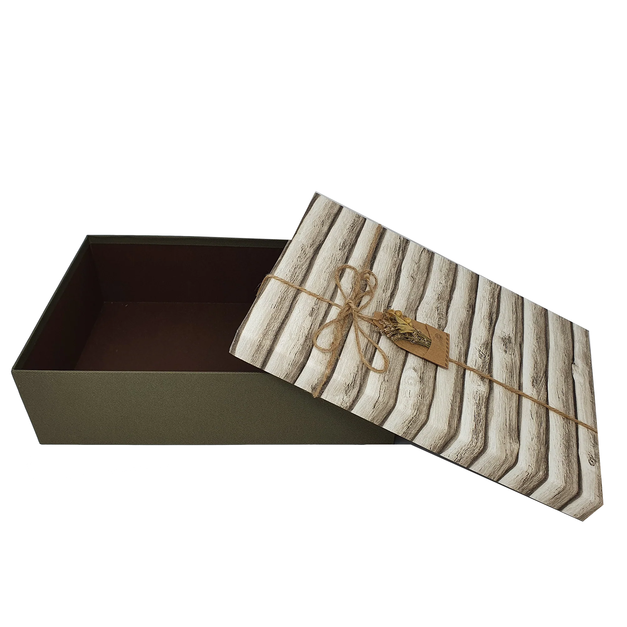 Rustic Wood Effect Rigid Gift Box with Ribbon and Bow - Image 5