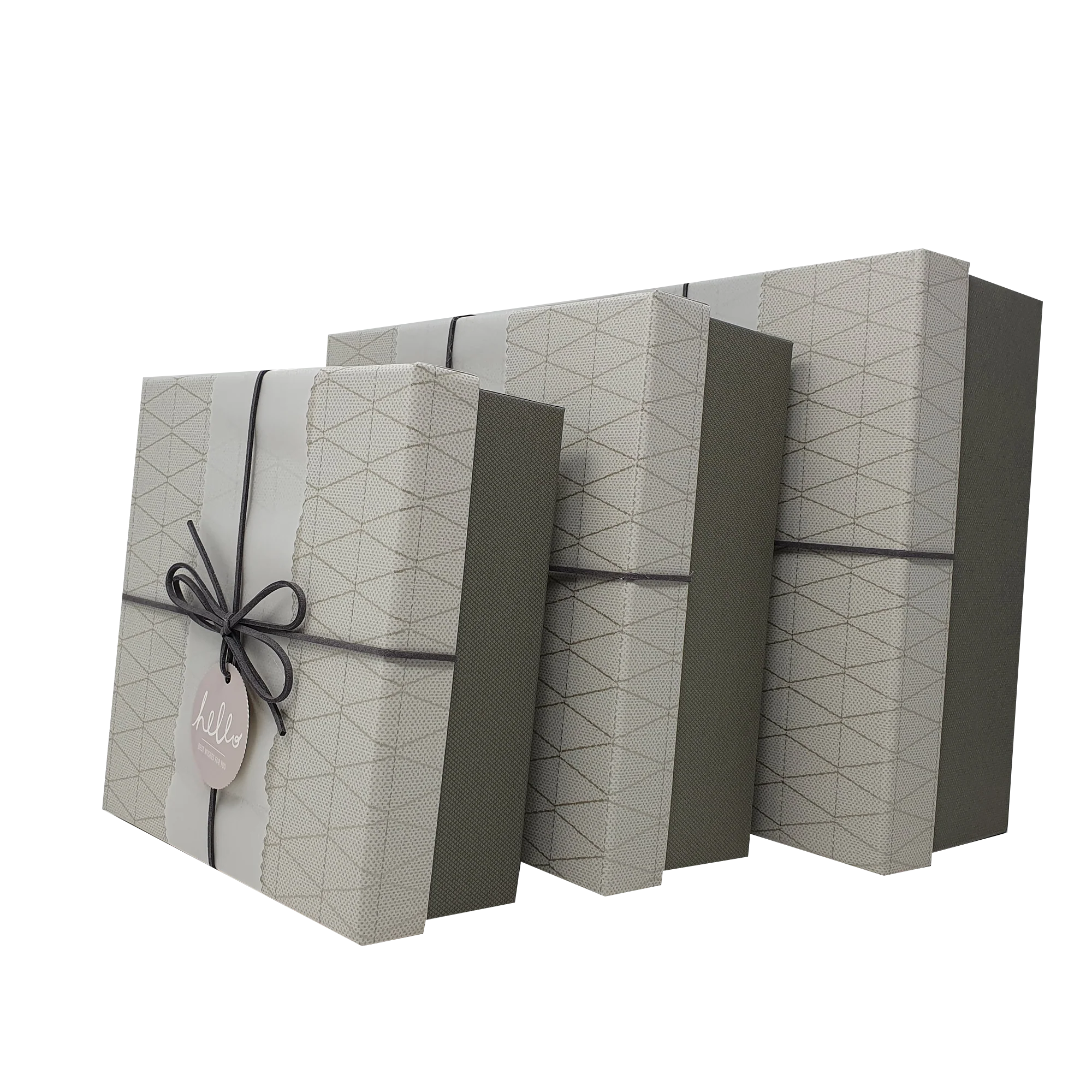 Square Rigid Geometric Pattern Gift Box With Ribbon & Sleeve - Image 5