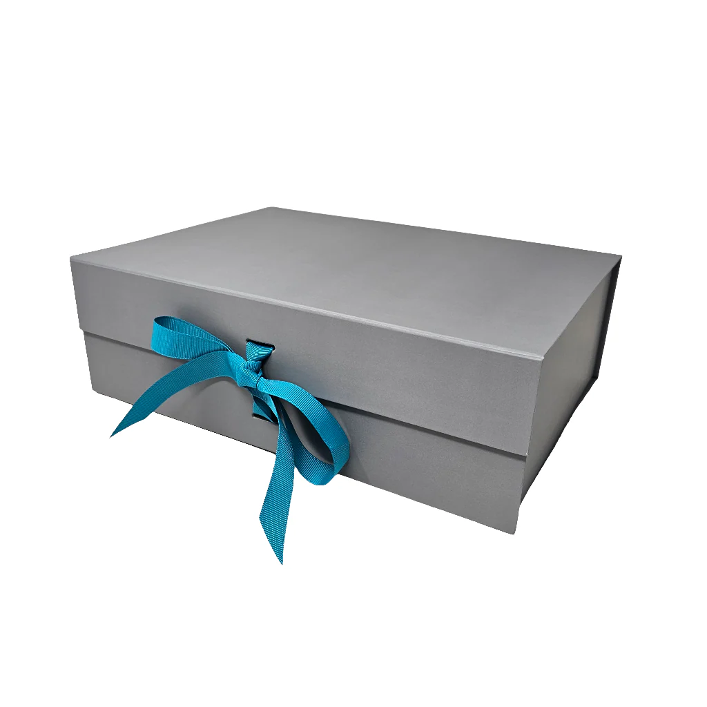 A4 Silver Grey Magnetic Gift Box with Ribbon – Luxury Folding Hamper Box (Single or Bulk Packs) - Image 7