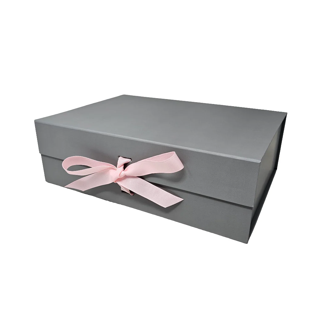 A4 Silver Grey Magnetic Gift Box with Ribbon – Luxury Folding Hamper Box (Single or Bulk Packs) - Image 8